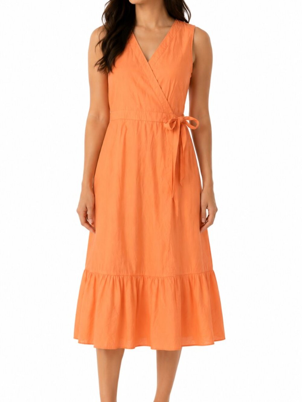 100% Cotton Talbots Poplin Coral Wrap Dress Size 4